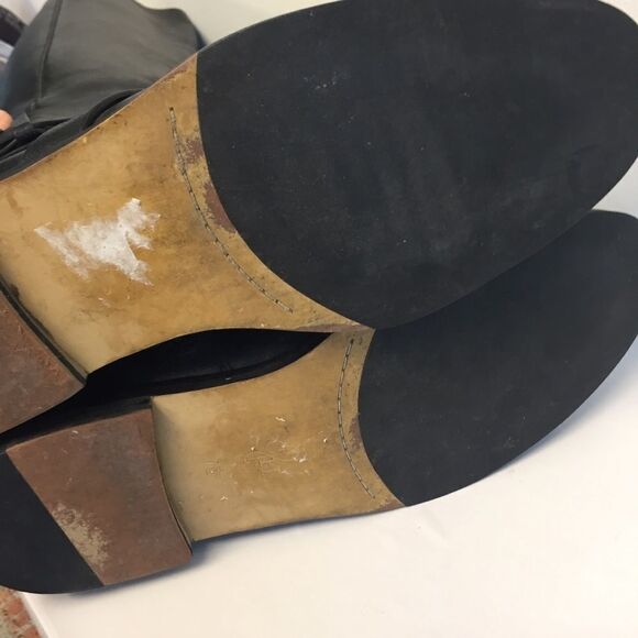 COLE HAAN Black Flat Leather Riding Boots With Ankle Strap 7 - Picture 8 of 9